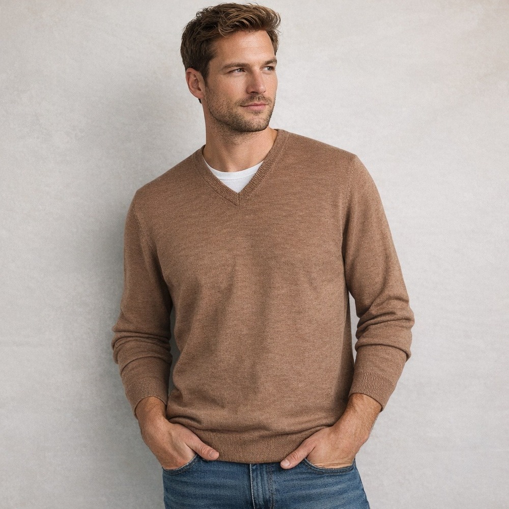 Nordstrom Rack‎ V-Neck Sweater Mens XL Brown 100% Merino Wool Knit